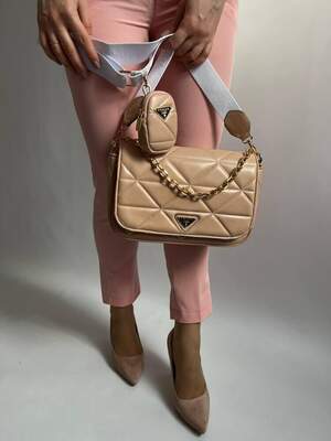 Женская сумка Prada pink 2в1 Прада маленькая сумка на плечо красивая, легкая сумка из эко-кожи
