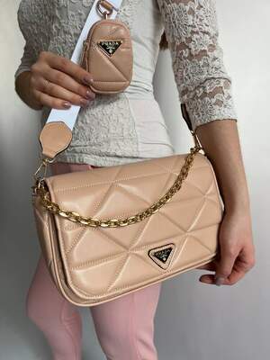 Женская сумка Prada pink 2в1 Прада маленькая сумка на плечо красивая, легкая сумка из эко-кожи