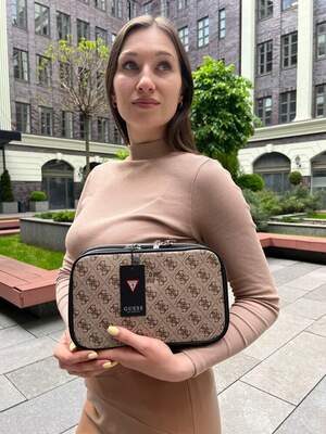 Женская сумка из эко-кожи Guess snapshot бежевая молодежная, брендовая сумка через плечо