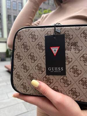 Женская сумка из эко-кожи Guess snapshot бежевая молодежная, брендовая сумка через плечо