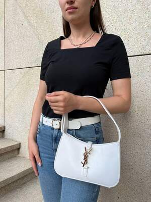 Женская сумка из эко-кожи Ysl Hobo black Ив Сен Лоран Хобо Yves Saint Laurent белого цвета молодежная