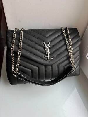 Женская сумка из эко-кожи Yves Saint Laurent 30 caviar silver Ив Сен Лоран черного цвета молодежная, брендовая