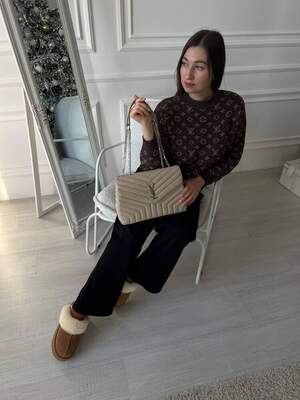 Женская сумка из эко-кожи Yves Saint Laurent 30 Ив Сен Лоран бежевого цвета молодежная, брендовая