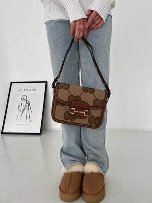 Женская сумка из эко-кожи Gucci Гуччи коричневая молодежная, брендовая сумка через плечо
