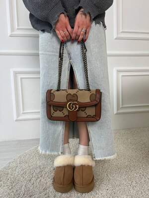 Женская сумка из эко-кожи Gucci  Гуччи коричневая молодежная, брендовая сумка через плечо